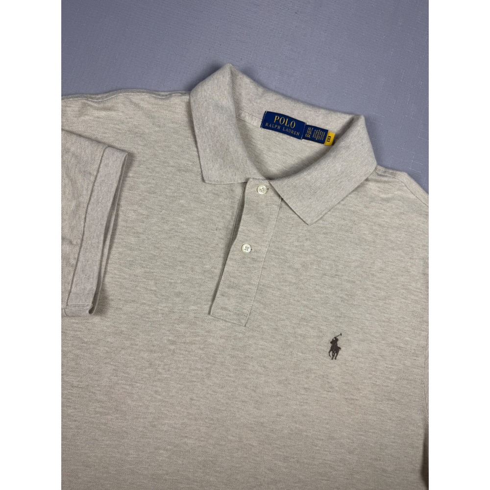 Polo Ralph Lauren Mens XLT Tall Beige Heather Cotton Pique Short Sleeve Polo